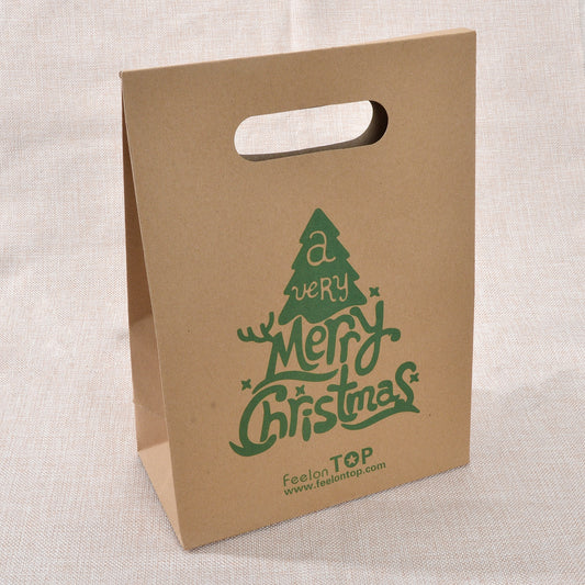 1 pc Merry Christmas Pattern Big Brown Paper Gift Bag Festival Party Favors Bags