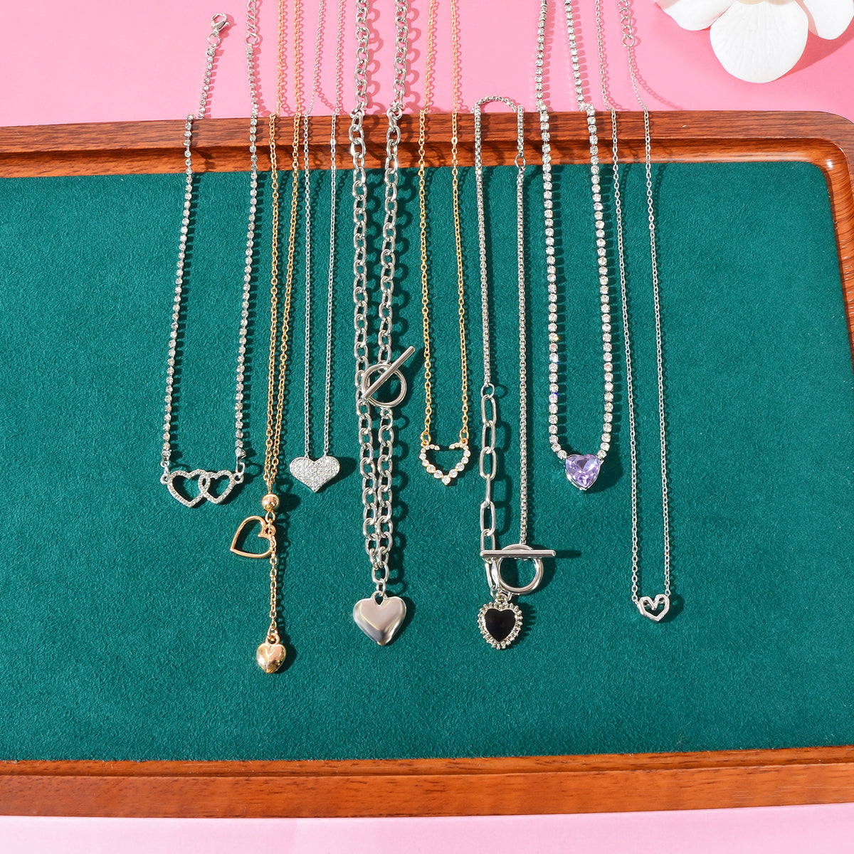Heart-Shaped Pendant Multi-Charm Necklace Versatile Love Collection Jewellery