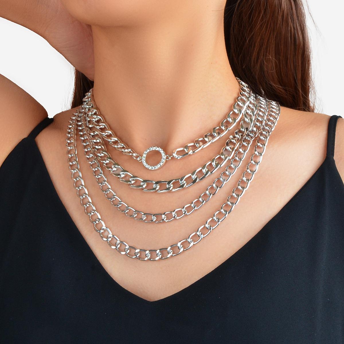 Rhinestone Decor Layered Necklace Chunky Collar Punk Choker