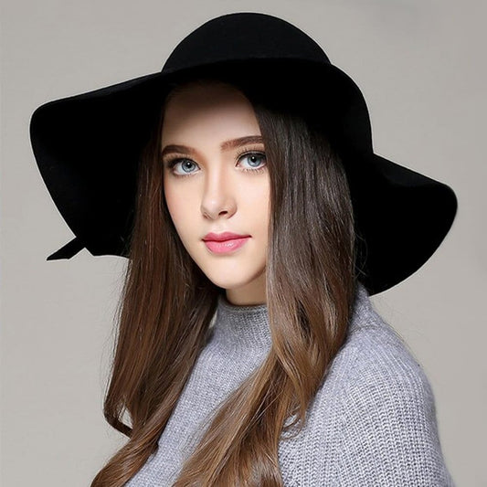 Ladies Fashion Party Hat Stylish Wool Felt Wide Brim Hat