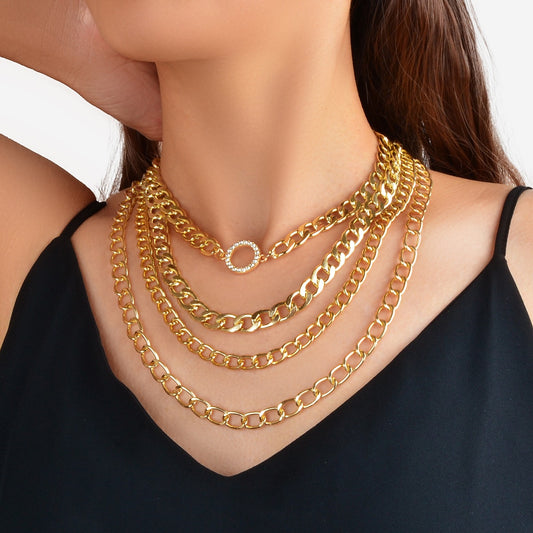Rhinestone Decor Layered Necklace Chunky Collar Punk Choker