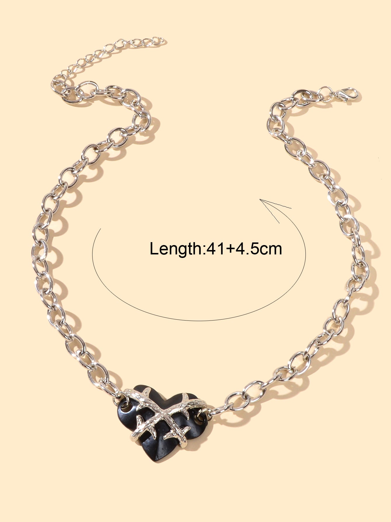 Designer Jewelry Crude Silver Chain Black Resin Heart Pendant Statement Necklace