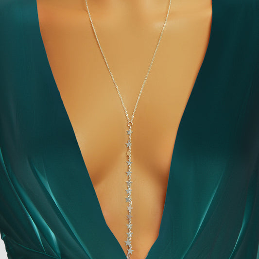 Stylish Dinner Jewellery Y Style Long Silver Chain Star Charm Pendant Necklace