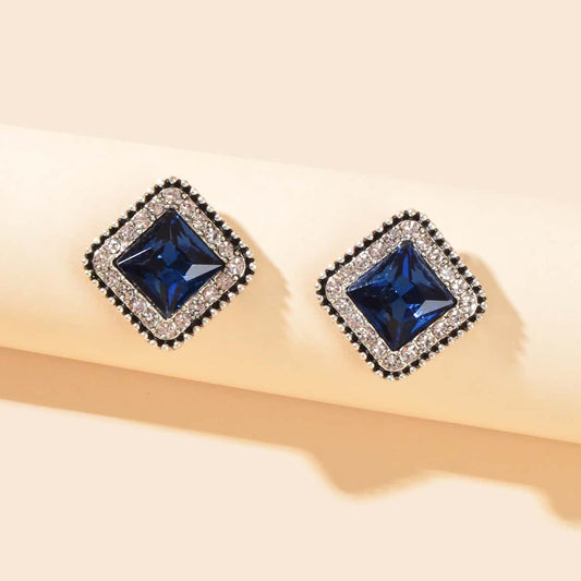 Blue Square Rhinestone Stud Earrings Elegant Fashion Accents for Every Occasion