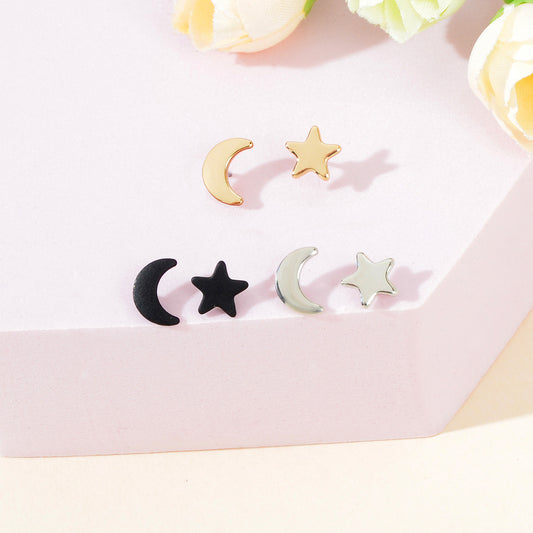 Starry Night Delight Moon and Stars Stud Earrings - Sparkle Under the Moonlight