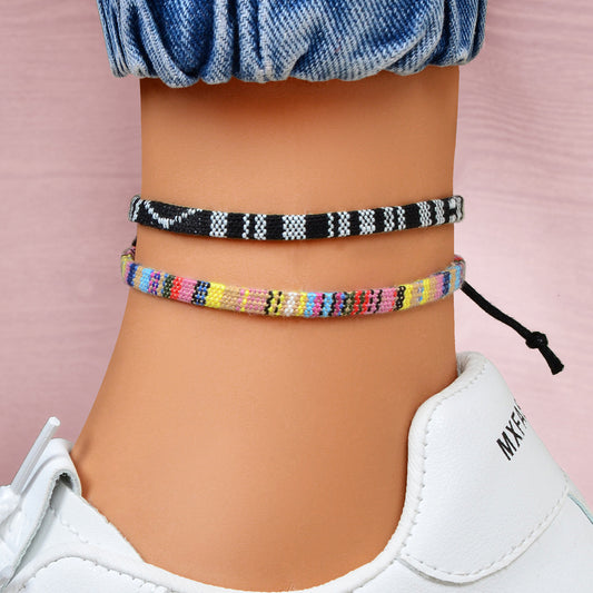 2pcs Valentine's Day Couple Best Friend Boho Braided Rope Matching Foot Anklets