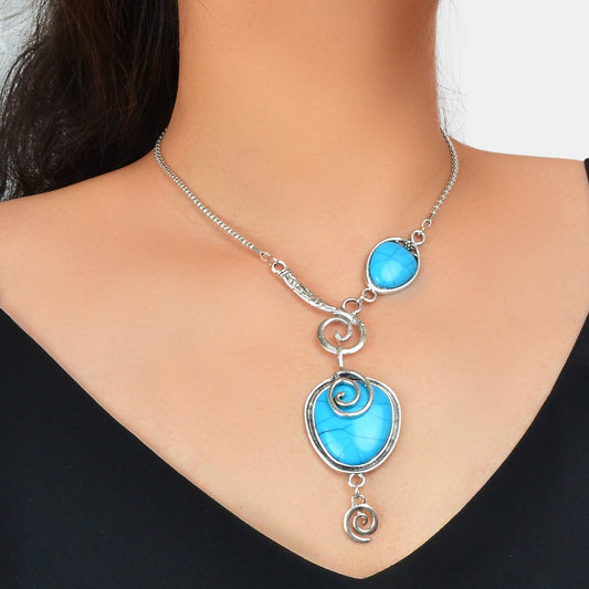Turquoise Statement Pendant Necklace Antique Silver Jewelry