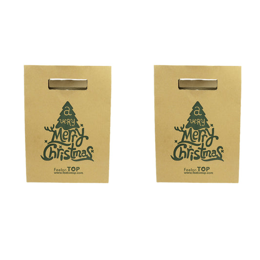 2 pc Festival Party Favors Bags Merry Christmas Pattern Big Brown Paper Gift Bag