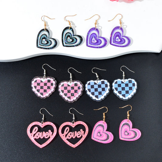 Colorful Sparkling Glittery Heart Pendant Earrings Radiant Glamour Party Jewelry