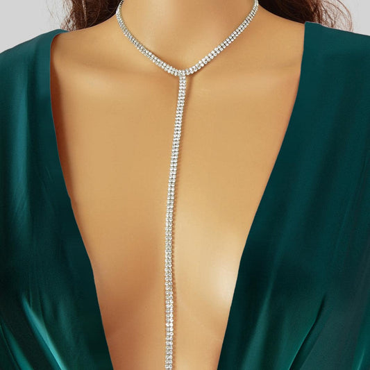 Silver Fringe Necklace with Full Diamond Embellishment Gift