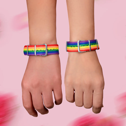 2pcs Valentine's Gift Rainbow Belt Bracelets Matching Couple Best Friend Jewelry