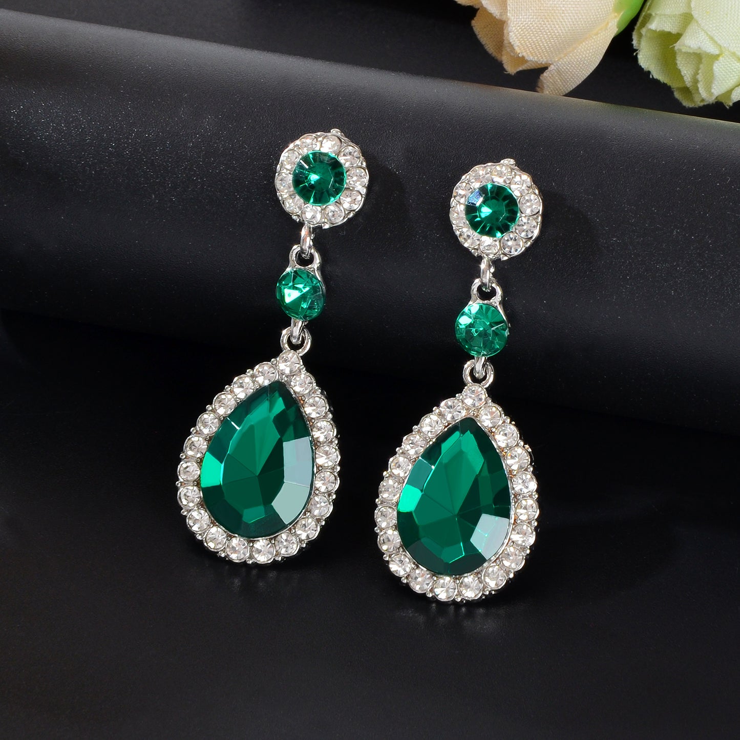 Gorgeous Acrylic Rhinestone Decor Water Drop Dangle Earrings Wedding Party Jewelry