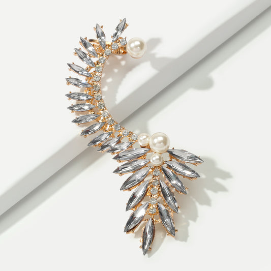 Luxurious Rhinestone Pearl Decor Ear Clip Climber Around Earring for Dinner 1 pc