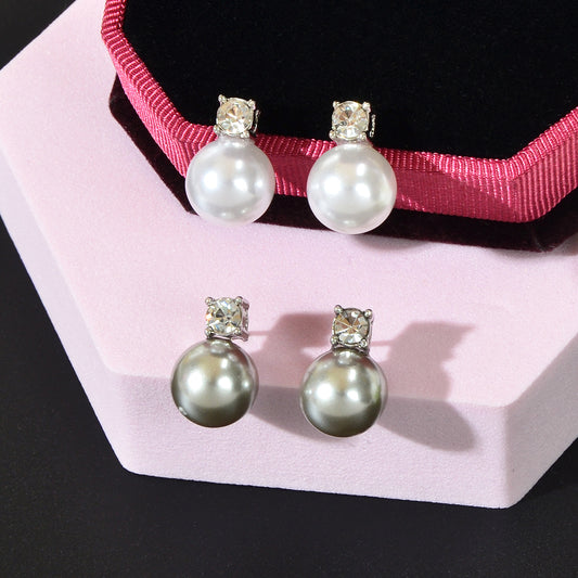 Diamond Encrusted Pearl Stud Earrings - Elegant Sparkle for Every Occasion