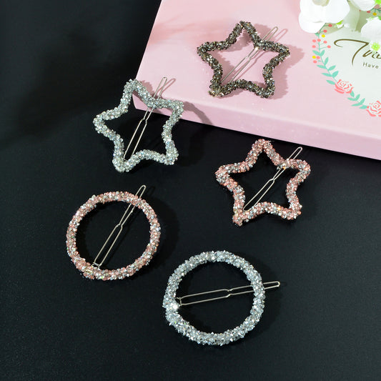 Sparkling Full Rhinestone Star Circular Hair Clip Elegant Hair Accessory Gift