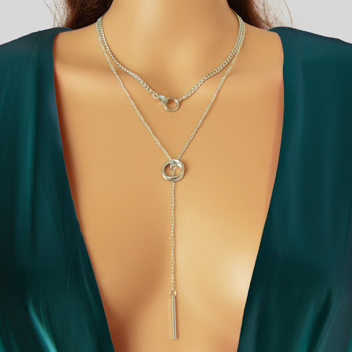 Stylish Double layer Chic Gold Chain Y Style Long Pendant Stick Lariat Necklace