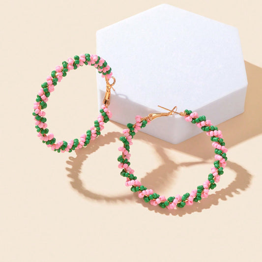 Boho Sweet Colourful Seed Beads Handmade Circle Hoop Earrings for Women Holiday
