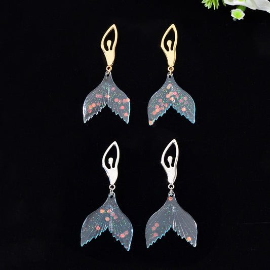 Adorable Mermaid Pendant Stud Earrings Enchanting Oceanic Charm Ear Jewellery