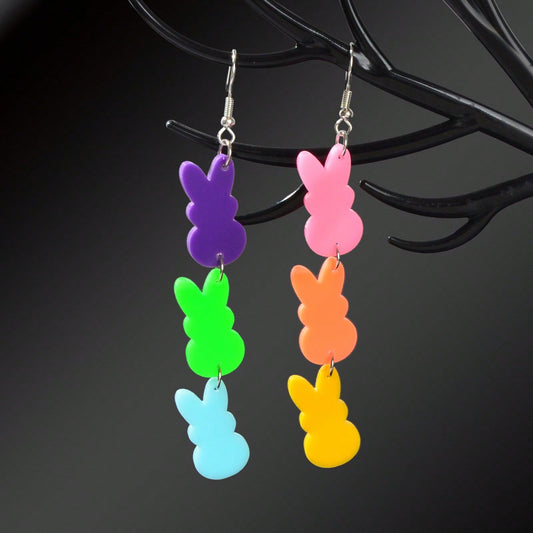 Easter Gift Colourful Acrylic Rabbit Pendant Earrings Women Party Daily Jewelry