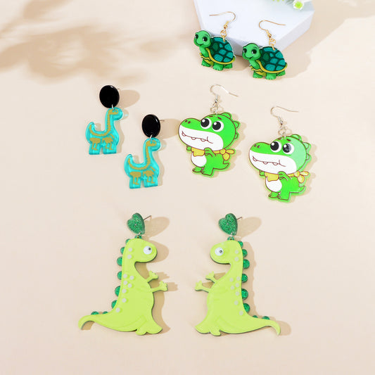 Cute Dinosaur Pendant Earrings Adorable Jurassic Style Statement Jewellery Gift
