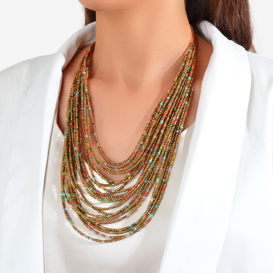 Colorful Seed Beads Multilayer Chunky Necklace Bold Jewelry
