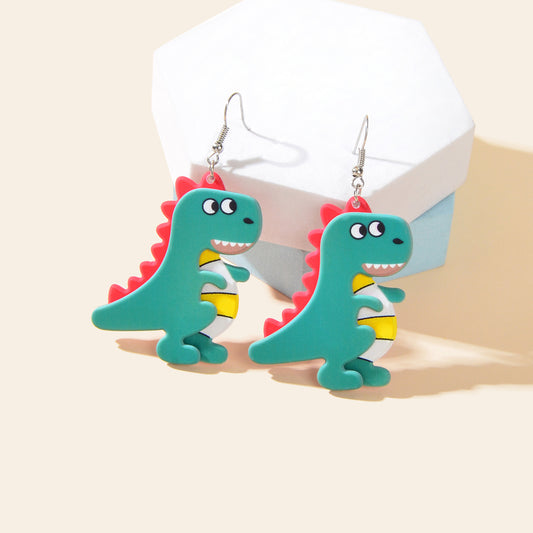 Lovely Cartoon Jewellery Design Green Acrylic Dinosaur Dangle Earrings for Women