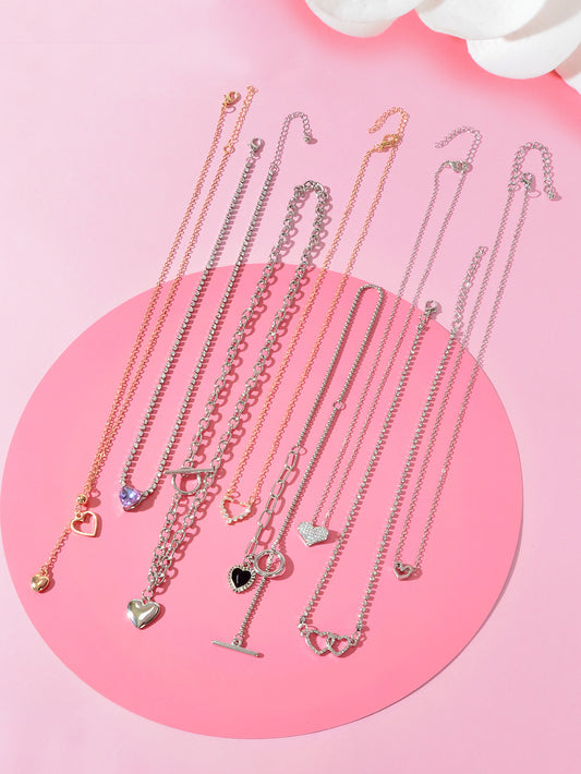 Heart-Shaped Pendant Multi-Charm Necklace Versatile Love Collection Jewellery