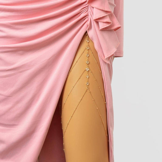 Diamond-Encrusted Chain Tassel Elastic Thigh Chain Leg Jewelry