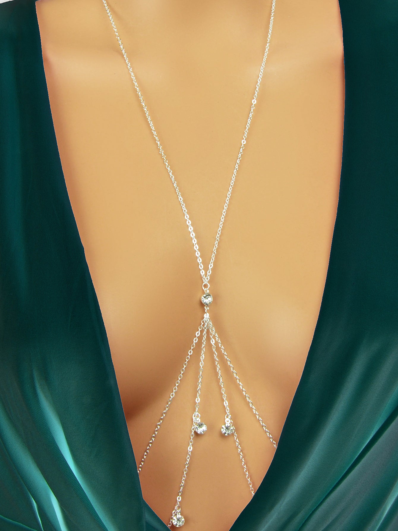 Boho Rhinestone Charm Chest Chain Gold Silver Body Chain Bra Nightclub Jewellery