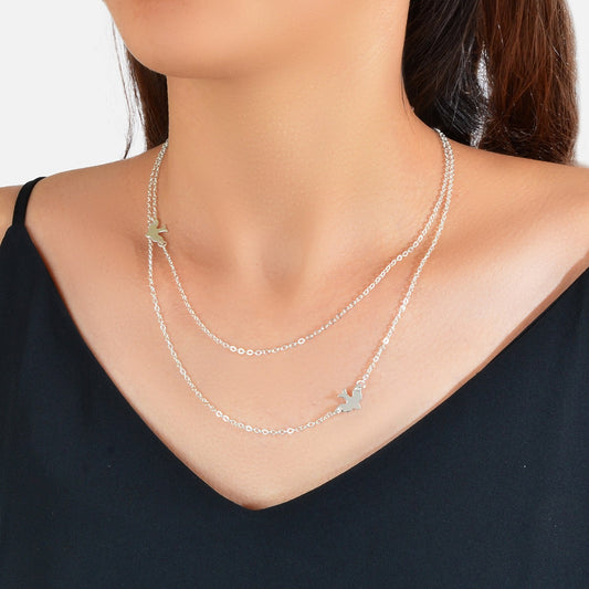 Female Jewelry Wholesale Price Double layer Silver Chain Bird Clavicle Necklace