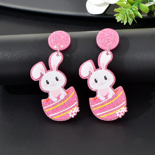 Pink Easter Bunny Pendant Earrings - Festive and Fun Fashion Accessories