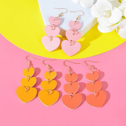 Colorful Overlapping Heart Dangle Earrings - Vibrant and Trendy Accessory