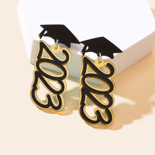 Creative Black Acrylic 2023 Number Big Statement Dangle Earrings Party Decor