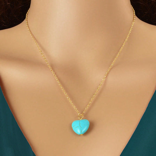Fashion Gold Chain Turquoise Love Heart Pendant Necklace Boho Ethnic Accessories