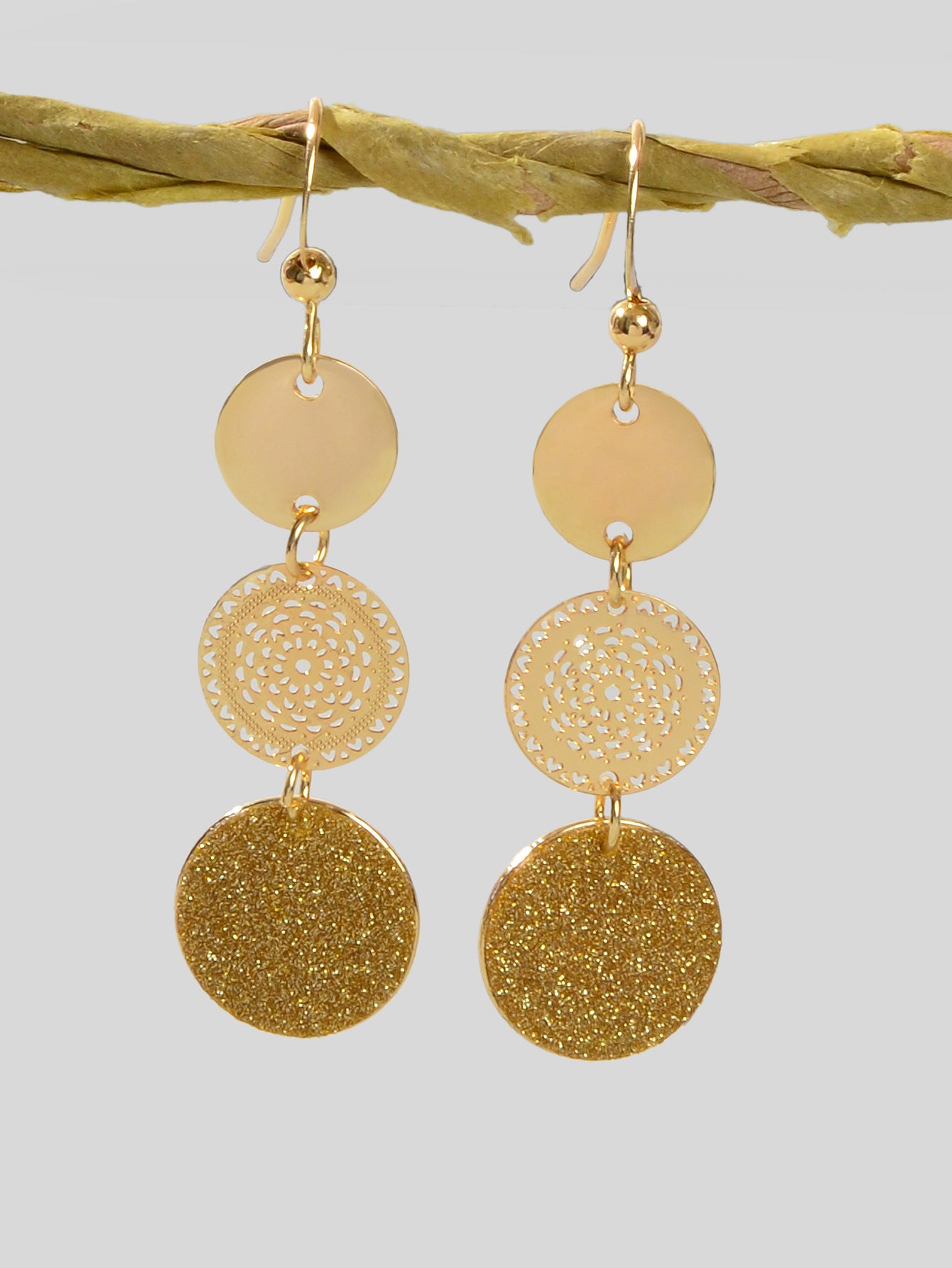 Chic Triple Round Disc Pendants Earrings Stylish Dangling Ear Jewelry Girls Gift