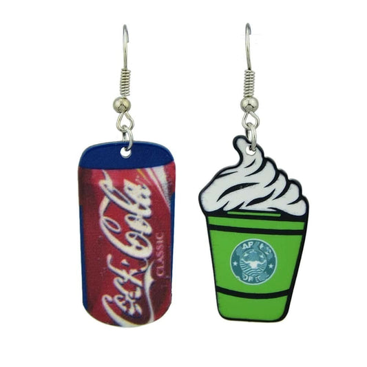 Asymmetric Multi-colored Acrylic Drinks Coffee Dangle Party Statement Earrings