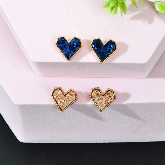 Sparkling Glitter Heart Stud Earrings Shimmering Statement Accessories Jewelry