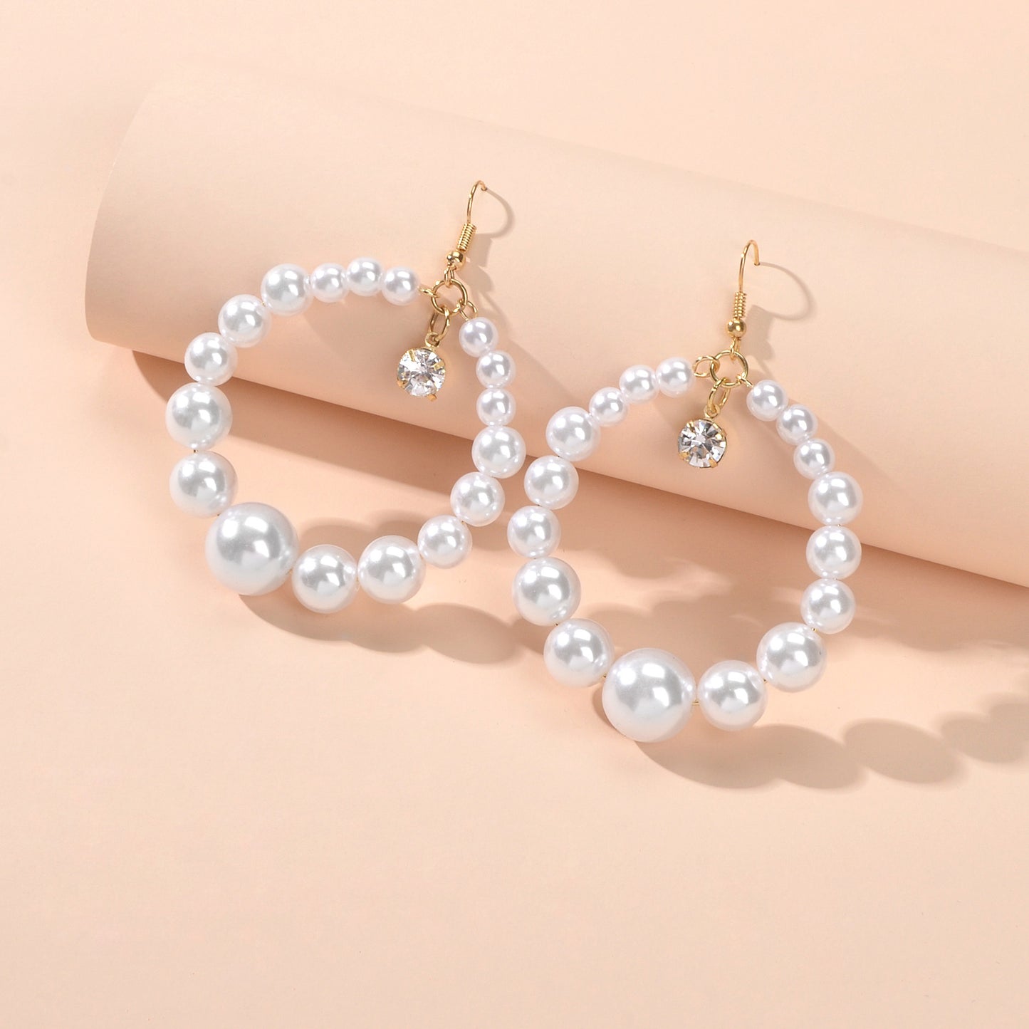 Cubic Zirconia Charm Pearl Beads Circel Earrings Wedding Engagement Gift Jewelry
