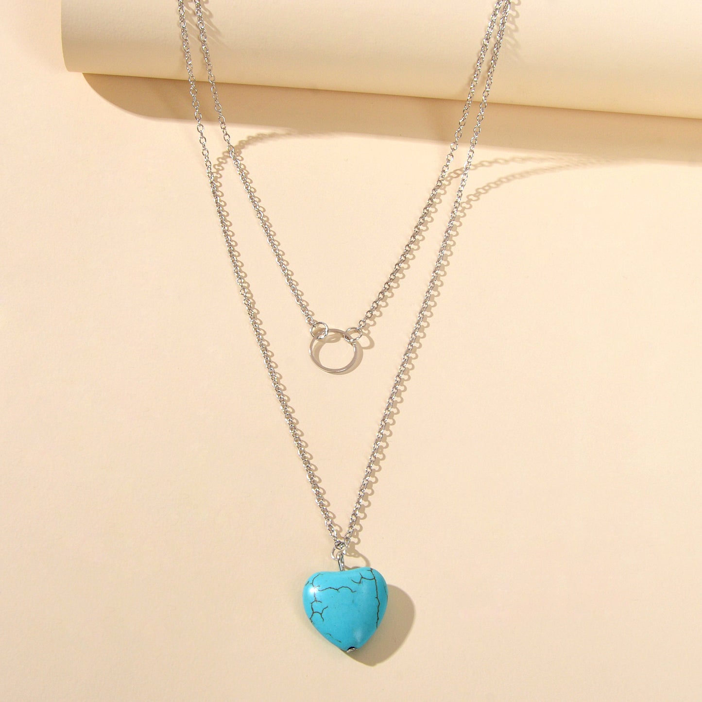 Boho Chic Jewelry Multi-layer Gold Silver Chain Circle Heart Turquoise Necklace