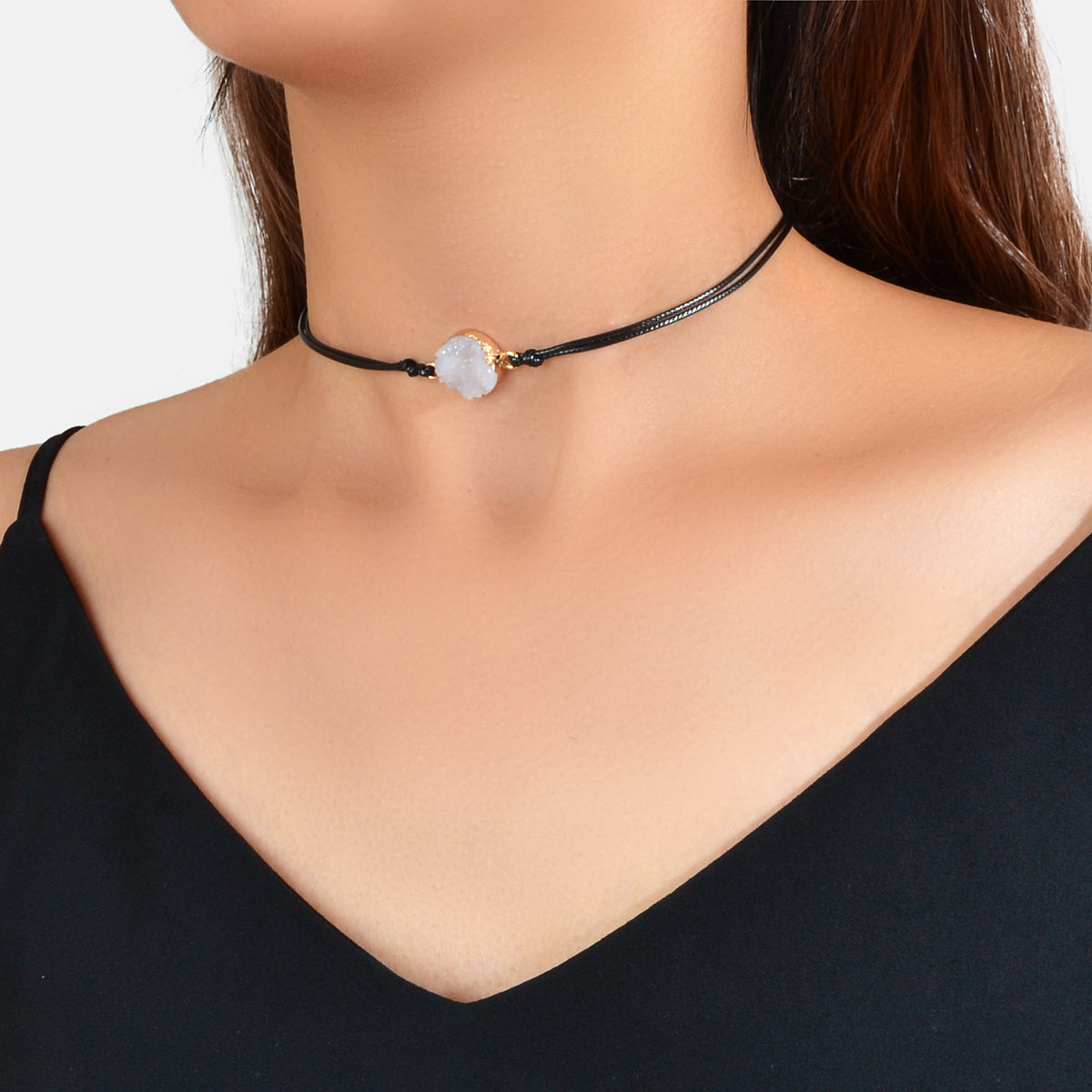 Boho Chic 90s Round Resin Black Pu Leather Grunge Collar Tattoo Choker Necklace