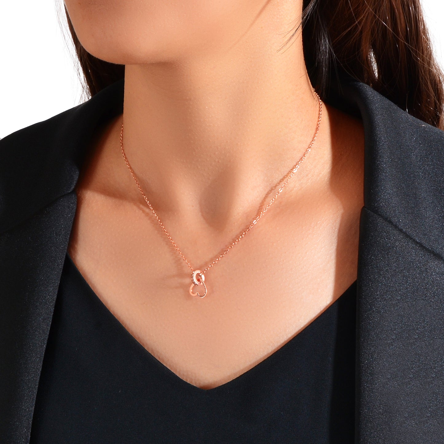 Wedding Bridal Jewelry Rosegold Chain Rhinestone Circle Heart Clavicle Necklace