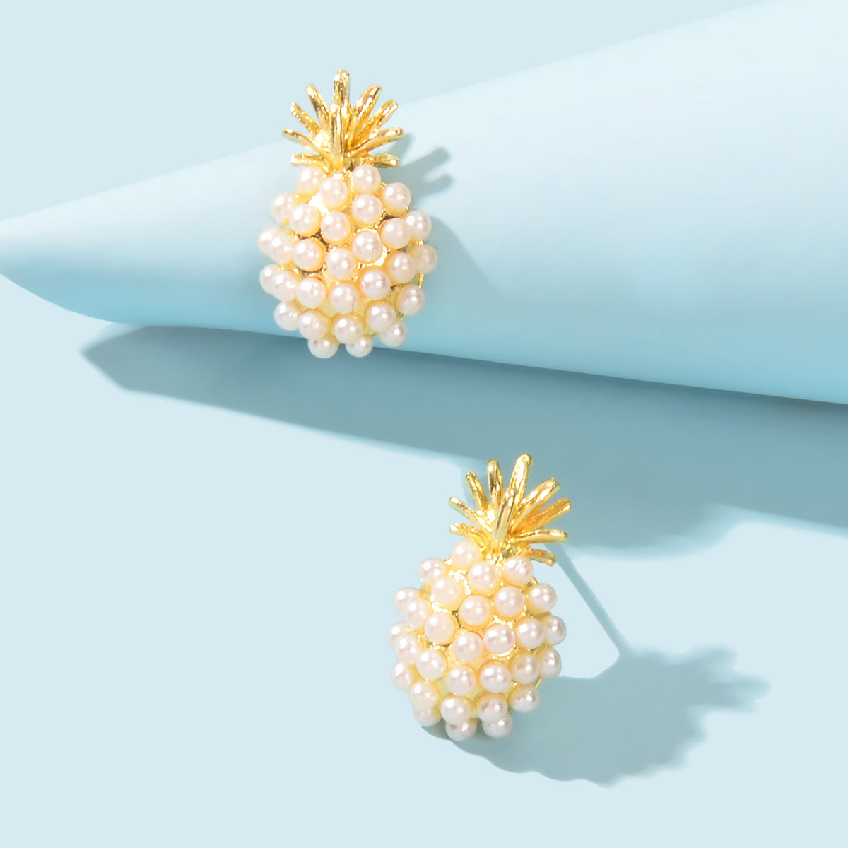Fruit Jewelry Inspiring Imitation Pearl Decoration Gold Stud Pineapple Earrings