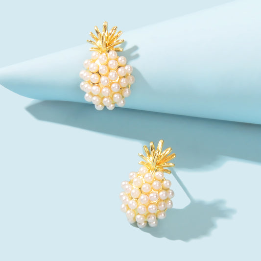Fruit Jewelry Inspiring Imitation Pearl Decoration Gold Stud Pineapple Earrings
