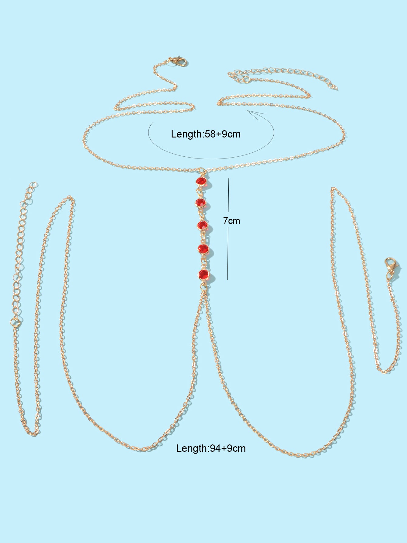 Sexy Red Beaded Decor Gold Body Chain Crossover Summer Beach Bikini Body Jewelry