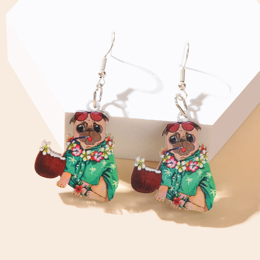 Lovely Colorful Acrylic Puppy Dangle Drop Earrings Holiday Dog Animals Jewellery