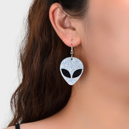Acrylic UFO Alien Outer Space Superman Dangling Drop Earrings Funky Jewellery
