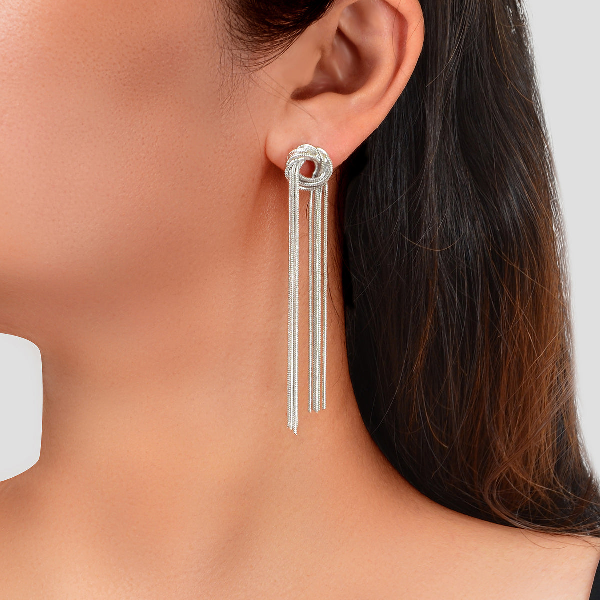 Fashion Silver Long Chain Tassel Pendant Earrings Women Party Dinner Jewellery