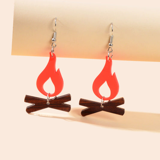 Red Flame Earrings Acrylic Creative Chic Firewood Fire Night Club Spark Jewelry
