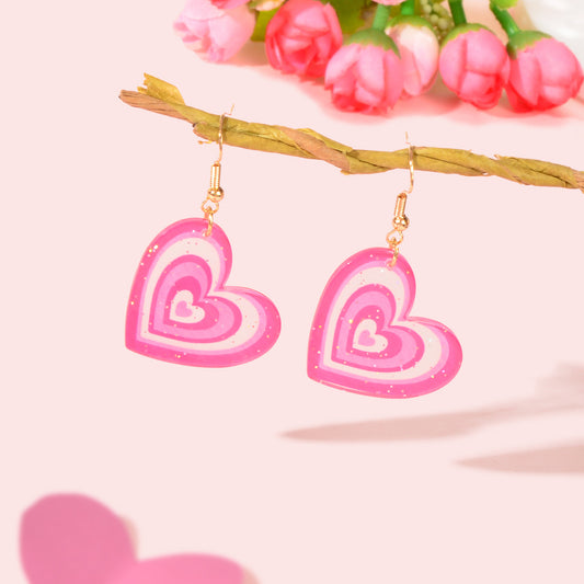 Candy Colour Pink Purple Acrylic Heart Pendant Earrings Festival Jewellery Gift