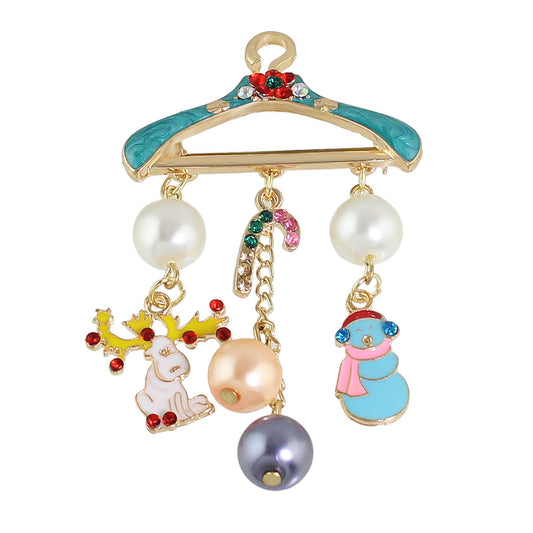 Christmas Pearl Snowman Candy Cane Colorful Coat Hanger Reindeer Brooch Deer Pin
